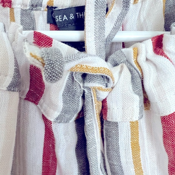 Chelsea and Theodore Linen Blend Draw String Stripped Pants - Picture 4 of 6